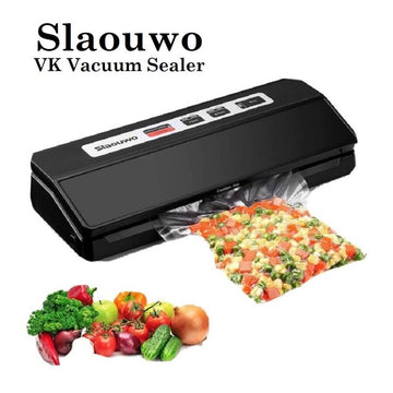 Slaouwo Automatic VK Vacuum Sealer Compact 100W Food Sealer Machine with 1 Roll Vacuum Bags Dry & Moist Modes Led Indicator Lights - Imported from UK